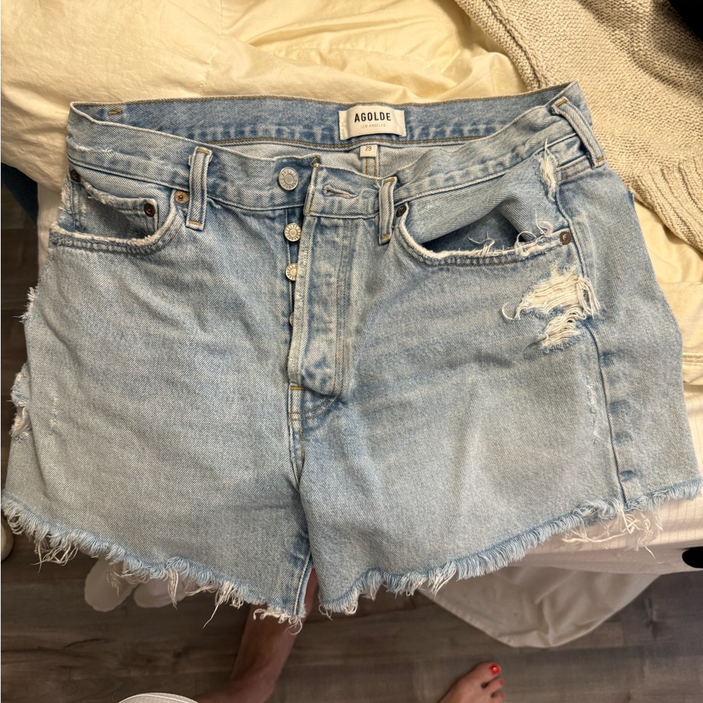 Agolde Blue Distressed Jean Shorts